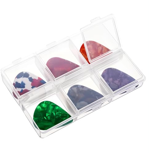 Yuomeaz Guitar Pick Holder, Guitar Pick Case, 6-Grid Storage Organizer, Storage Box, 60 Capacity, Box Only