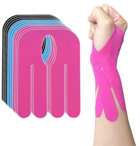 ANAMPION Precut Kinesiology Tape for Wrist,12Count Waterproof Wrist Tapes for Wrist Pain Relief Pre Cut,Original Cotton Athletic Tape,Durable Tape for Sports&Long-Lasting Support(Black+Blue+Pink)