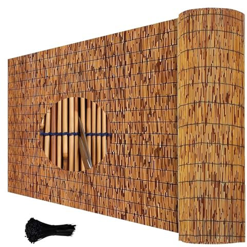 Rollo Valla de Caña Bambu Natural Cerca con Cañas Exterior Privacidad Protección Solar 0.8/1.2/1.5/1.8m Bambu Terraza Valla con Lazos Montaje Fácil Balcones Terrazas Jardines(Línea Negra carbonizada)