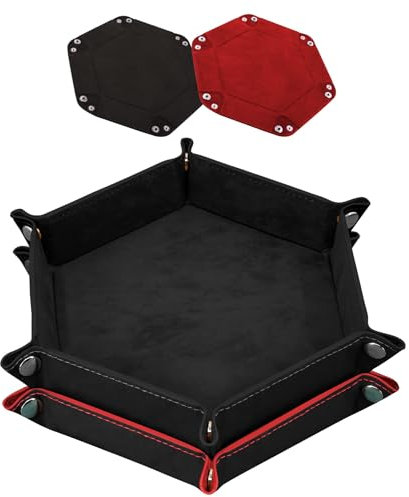 2 Piezas Bandeja de Tablero de de Doble Cara PU y Terciopelo Dice Tray Soporte de Dados para DND RPG y Otros Juegos de Mesa (Negro, Rojo)