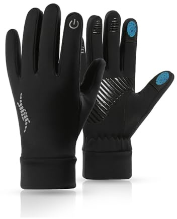 JYGSFCHDC Waterproof Cycling Gloves Full Finger Men Women Fall Ski Snow Gloves Thin Touch Screen Windproof Warm Non-Slip for Skiing, Running, Walking, Climbing, Biking, Hiking Driving (Black, XL)