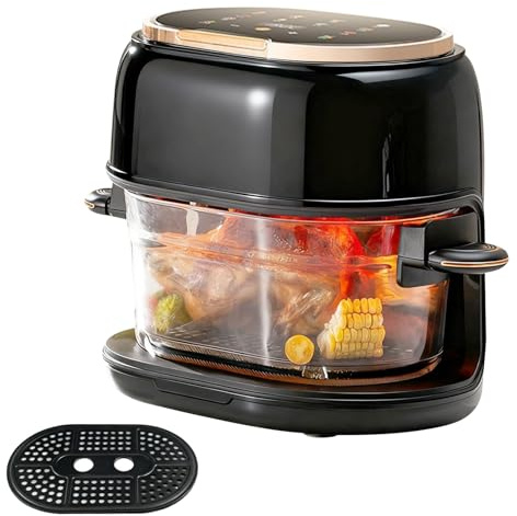 TECKZOON 5 l luftfritös, glaskorg diskmaskinssäker, kontroll- och pekskärm, 8 smarta program, timer 1–120 minuter, bokning 24 h, BPA-fri och PFOA-fri
