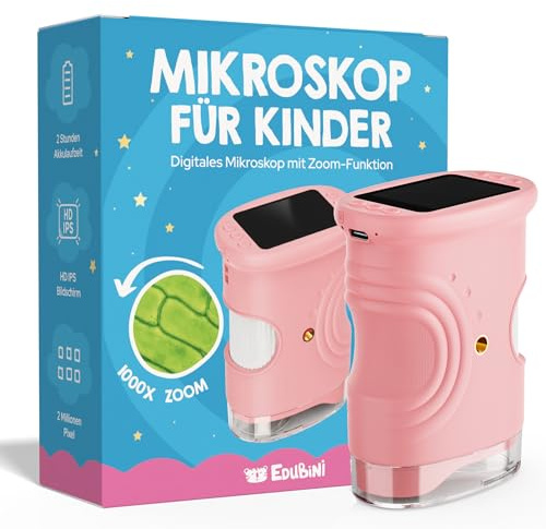 Edubini Microscopio digitale per bambini [ingrandimento 1000x] - Microscopio portatile tascabile per giardino, foresta ed esperimenti - Microscopio per bambini con schermo HD digitale [funzione foto]