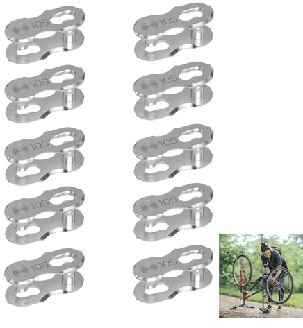 10 Pares Cadena Bicicleta 10 Velocidades, Eslabones Cadena Bicicleta, Sistema de Montaje y Desmontaje Rápido Enlace de Unión Metálico Resistente Accesorios de Transmisión para MTB Carretera y Ciclismo