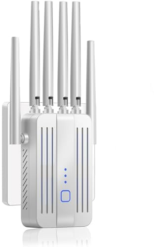 Repeteur WiFi Puissant, Amplificateur WiFi, Répéteur WiFi avec 6 Antennes, Modes Répéteur/AP, Couverture jusqu'à 3200 pi², Couverture Complète à 360°, pour la Maison et Le Bureau, Installation Facile