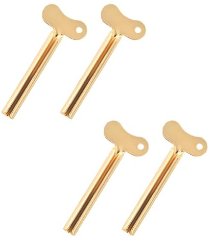 4 Stück goldene Zahnpastatubenquetscher, Zahnpastaspender mit Aufhängeloch, Tubenausdrücker aus Edelstahl für röhrenförmige Gegenstände