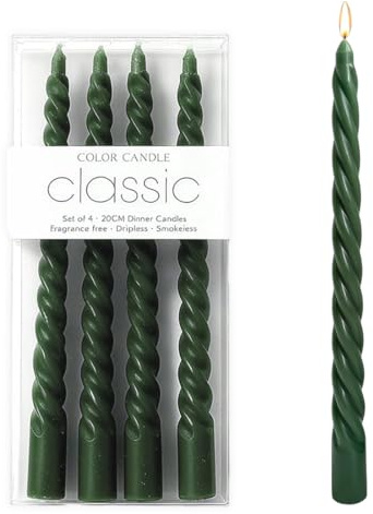 GHPKOTW 4 Pezzi Candele Affusolate, Lunga Durata, Senza Fumo, Senza Profumo, per Decorazione, Eventi, Cene, Feste, Compleanni, Natale, Caffè (Verde)