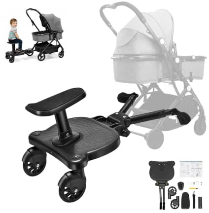 EGBNSY Pedana Passeggino Universale, Pedana Passeggino, Pedana per Passeggino Universale, Carico Max 25kg, Accessori Passeggino con Cuscino, Passeggino Gemellare per Passeggiate, Giochi e Spesa