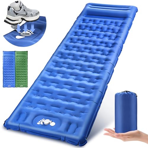 NEEMOSI Colchoneta aislante para acampar, colchón de aire mejorado y cómodo, 13 cm de grosor, portátil, con almohada integrada y bomba de pie, colchoneta para acampada/mochila/aventura