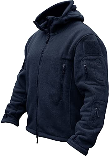 TACVASEN Herren Fleecejacke Military Outdoor Winddichte Jacke mit Kapuze- Gr. XXL, Navy Blau