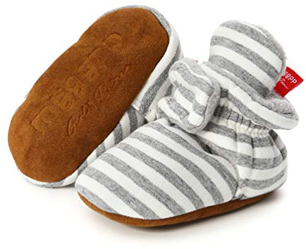 EDOTON Botas de Niño Calcetín Invierno Soft Sole Crib Raya de Caliente Boots de Algodón para Bebés (6-12 meses, Raya - Gris Claro, Tamaño de etiqueta 12)