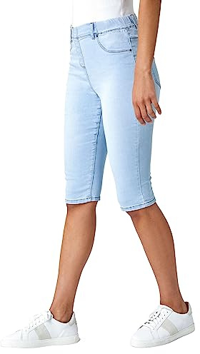 Roman Knee Length Jeggings for Women Ladies Stretch Denim Shorts Jeans Cropped Trouser Capri Pants Summer Cotton Legging Pedal Pusher Legged Crop Spring Cutoff Work - Light Denim - Size 18