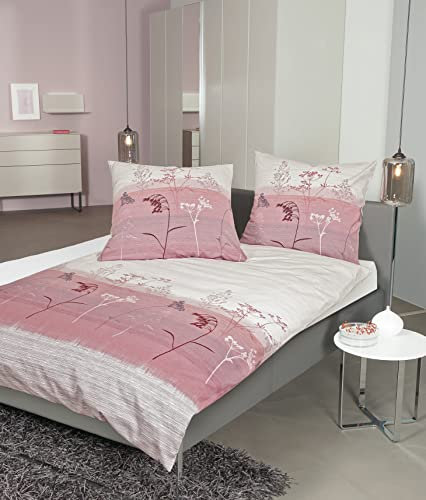 Janine Juego de cama de franela fina Davos 200 x 220 + 2 x 80 x 80 cm lilasalbei