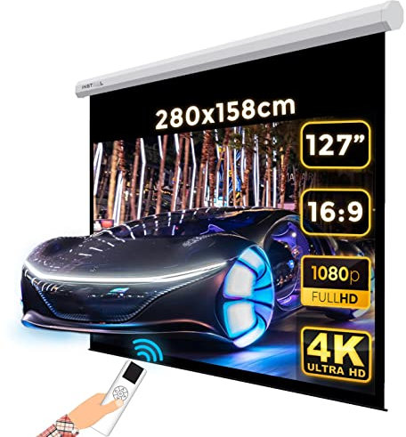INSTAAL Schermo Proiettore Motorizzato con Bordi | 280x158cm 127 16:9 | Telo Proiezione Bianco con Retro Nero Elettrico 3 Metri - Videoproiezione 3mt 3D 4K | 100% Professionale di Qualità Superiore