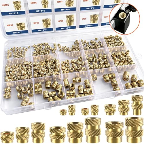 Ktehloy 400Pcs Metric Heat Set Insert, M2 M2.5 M3 M4 M5 M6 Female Thread Knurled Nuts Assortment Kit, Brass Threaded Inserts for Plastic and 3D Printing Components (Threaded Inserts Ket)