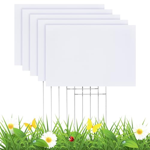 PATIKIL 17 x 12 Vuoto Cantiere Cartelli con H Metallo Paletti 8 Pacco Bianco Plastica Garage Sale Cartelli per Fai da Te Giardino Prato Buon Compleanno Festa Decorazione Guida