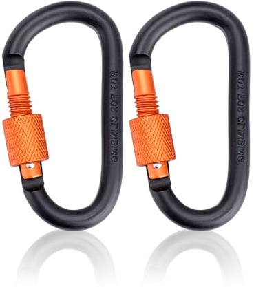 2 moschettoni con chiusura a vite leggera, in alluminio, colore: nero, arancione, moschettone tattico, a forma di D, per borsa da montagna, campeggio, escursionismo, all'aperto, guinzaglio per cani,