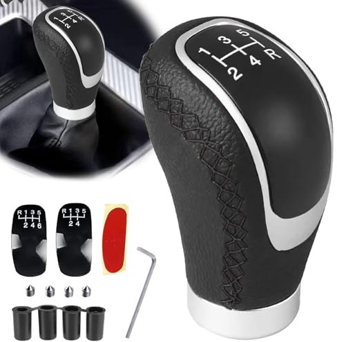 UieaMsio Pomo de Cambio Manual de 5 Velocidades - Palanca de Cuero Premium Automotriz Universal Con 4 Adaptadores-A (B)