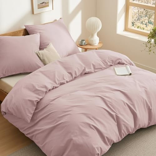 BEDSURE Ropa de cama de 220 x 240 cm, algodón rosa, ropa de cama de 220 x 240 cm, funda nórdica de 3 piezas con 2 fundas de almohada de 80 x 80 cm, Öko-Tex, Adobe Rose con cremallera
