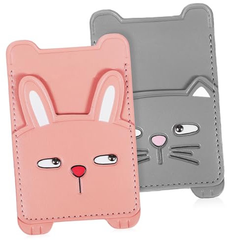 BEBEMOKO 2pezzi Porta Carte Credito Telefono Forma Coniglio Gatto Custodia Autoadesiva Telefono Doppia Tascetta Retro Dispositivo