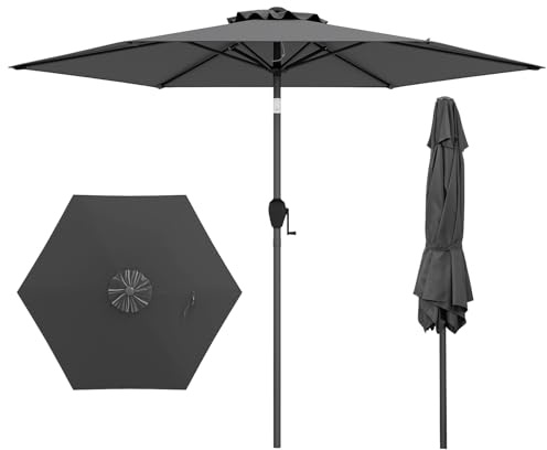COSTWAY Garden Parasol, Waterproof Vented Top Patio Umbrella, Outdoor Sun Protection Market Table Canopy Umbrella for Lawn Terrace Beach Backyard BBQ (Dark Grey, 2.3m)