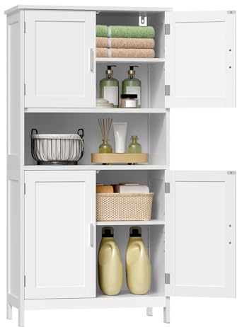 eSituro Armoire Salle de Bain, Meuble de Rangement, Buffet Cuisine, 2 Placards avec Portes, 1 Compartiment Ouvert, Étagères Réglables, 60x30x120 cm, Blanc