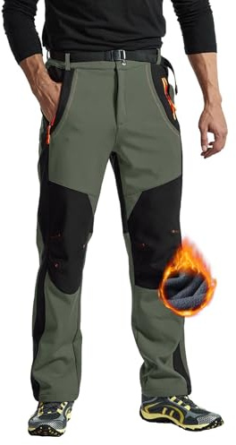 Rdruko Softshellhose Herren Thermohose Skihose Wasserdicht Winterhose Warm Gefüttert Winter Wanderhose Snowboardhose für Skifahren Wandern Camping (Armeegrün, 4XL)