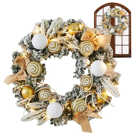 Couronne de Noël Lumineuse pour Porte - Décoration de Guirlande de Noël - Couronne Lumineuse Festive 30 cm pour Intérieur Extérieur Hiver Maison Cuisine Mur Cheminée Fêtes