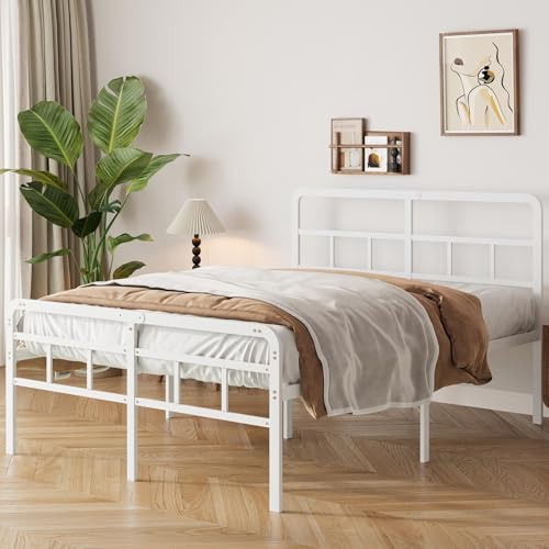 Yicensen Letto Matrimoniale 180x200 cm con Testiera e Pediera in Metallo, Rete a Doghe in Metallo Altezza 46cm, Giroletto Letto Stabile, Facile Montaggio, Silenzioso, Moderno Bianca