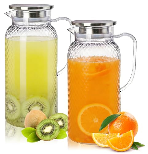 Confezione da 2 Caraffa per Acqua, 1800ml Brocca in Acrilico, Brocca per Acqua in Plastica, Brocca di Succo Trasparente, Brocche in Plastica per Tè Ghiacciato, Acqua Calda Fredda, Succo, Caffè