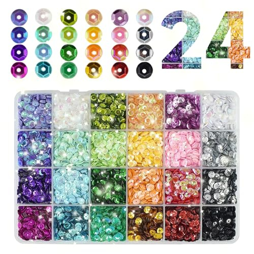 21600 PCS Round Loose Sequins, 5mm Rainbow Spangles for Sewing, Iridescent Embroidery Sequins with Holes, Festival Costume Decoration, Glittering Beads for Party Supplies（200g）