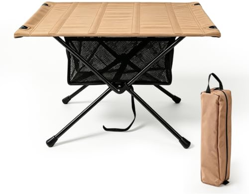 Fällbart campingbord vikbart, fällbord litet vikbart, bärväska och nätficka, utomhusbord ultralätt bärbart, bord vikbart, lastkapacitet upp till 30 kg för utomhusbruk, vandring (kaki)