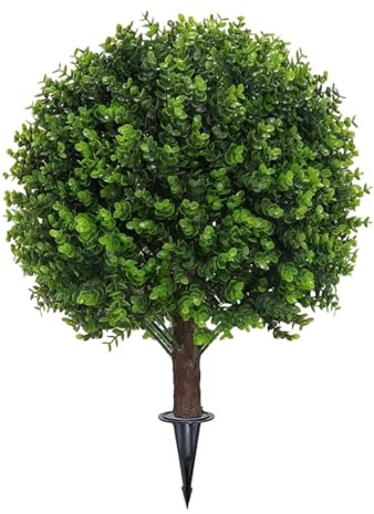 Artificial Boxwood Topiary Ball Tree - 60x40cm Outdoor UV Resistant Plant | PE Material Faux Shrub Garden Decor Stake Supported - Porch Patio Courtyard Interior Decoration