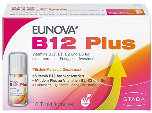 Eunova B12 Plus - Nahrungsergänzungsmittel mit Vitamin B1, B2, B6 und B12 im Trinkfläschchen - tragen zu einem normalen Energiestoffwechsel bei - 10 x 8ml