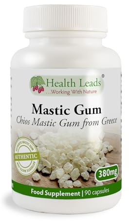 Natural Greek Chios (Xios) Mastic Gum 380mg x 90 Capsules, 100% Authentc Mastiha from Greece, Vegan, Magnesium Stearate Free & No Nasties, Manufactured in Wales