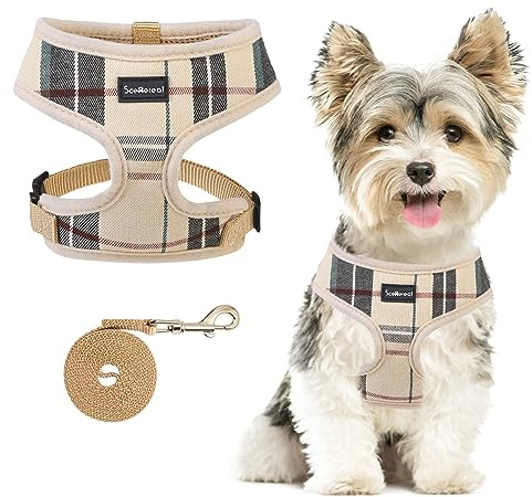 SCENEREAL Puppy Dog Harness with Leash Set for Small Medium Sized Dogs, Soft Mesh Step in Pet Harnesses and Leash, No Chock Plaid Adjustible No Pull Vest for Dogs Cats, Chihuahua,Bulldog
