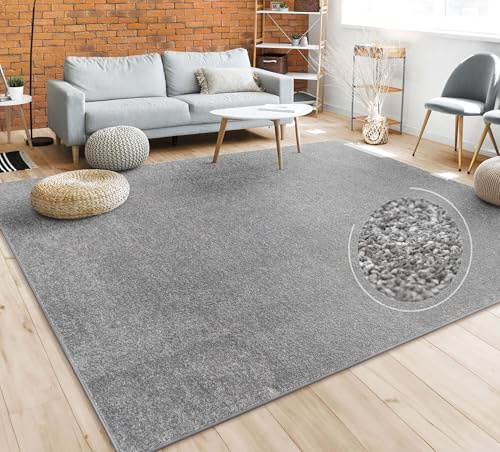 Paco Home Teppich Wohnzimmer Schlafzimmer Esszimmer Kurzflor Moderne Optik Einfarbig Pastell, Grösse:280x380 cm, Farbe:Anthrazit