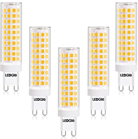 LEDGLE Lampadina LED G9, 12W, 3000K, 124 LED, 1100 lumen, AC100 – 240 V, tradizionale lampadina alogena da 100 W, fascio luminoso a 360°, non dimmerabile, 5 pezzi