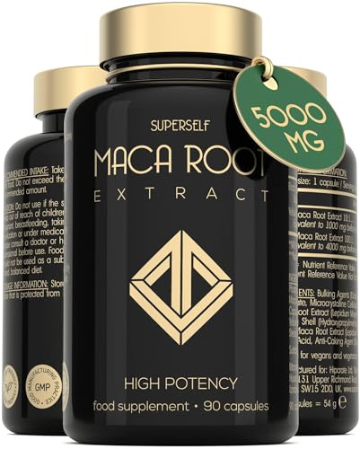 Maca Root 5000mg - Maca Root Capsules for Women & Men - High Potency Herbal Booster - Black & Yellow Macca Root Powder Extract - 90 Maca Tablets - British Made High Strength Supplement