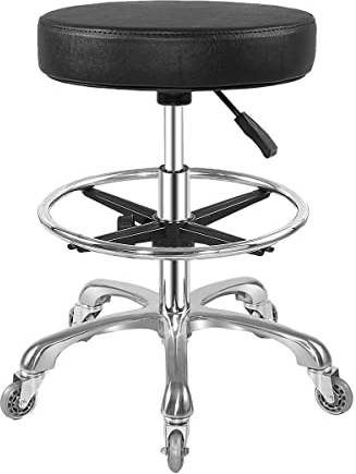 Taburete con ruedas hidráulico resistente para tienda, cocina, trabajo, pestañas, tatuaje, laboratorio, guitarra médica, silla giratoria ajustable (negro, con reposapiés)