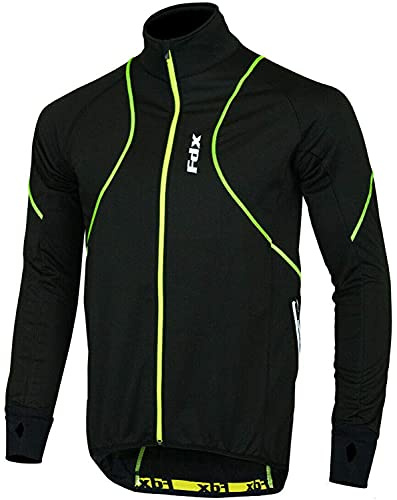 FDX chaqueta de ciclismo para hombre, cortaviento y térmica, ideal para invierno; prenda de alta visibilidad para correr y montar en bicicleta (Black/Yellow S)