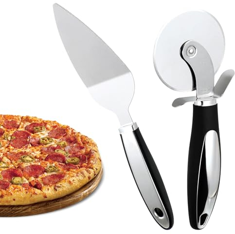 Wenrescry - Set di Rotella Tagliapizza e Pala per Pizza in Acciaio Inossidabile, Utensili per Impasti, Pane, Dolci, e Torte - 2 Pezzi, Design Ergonomico e Sicuro
