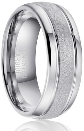SOXEMAN Fascia a Canale Rigato - Anello Nuziale in Tungsteno Curvo Larghezza 8mm con Centro Opaco (Misura USA) | Tungsteno Argento | Misura USA 15 (74,8 mm)