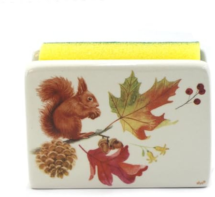 Tabac du Bassigny Porte Éponge en céramique décoré - Collection Écureuil Hazel - 12 x 9 cm