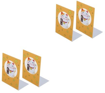 DIYEAH 4pcs Japanese Cat Bookend Iron Art Book Stopper for Home Office Cartoon Bookend