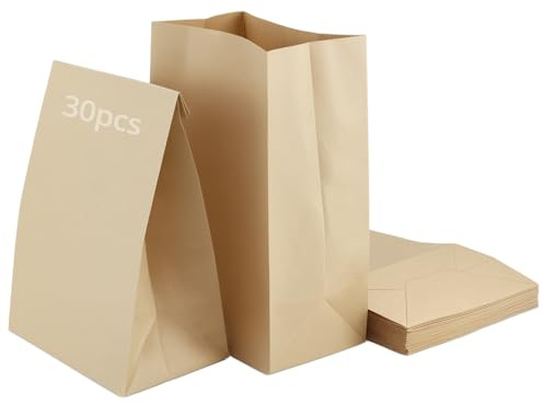 QWORK® 30 Piezas Bolsas de Papel Kraft, 30,5 x 20 x 12,5 cm Bolsas de Regalo Marrones, para Bodas, Dulces y Fiestas