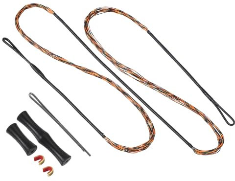 PATIKIL Bogensehne Saitenersatz mit 2 Stück Messingnocken 1 Satz Silikon Fingertab Ersatz Sehnenlänge für AMO 64, 14 Stränge Traditioneller Langbogen Recurvebogen Saiten, Schwarz Braun