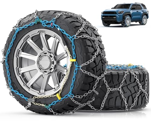 Snow-Chains Easy Install Tire-Chains, One-Pull Fit Heavy-Duty Tire Snow Chains for Pickup Trucks & SUVs Off-road, Emergency Tire Traction Car Tires 255 265 275 285 295 - Set of 2 (SCRV260)