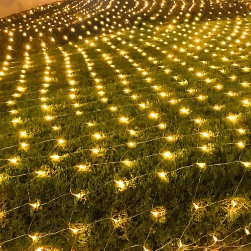 Vkechh Utomhusbelysning 2 x 2 m, 198 LED-ljusslingor utomhus nätverk varmvitt, vattentätt ljusnät inomhus 8 lägen för buskar, trädgård, rum, balkong, IP44 vattentät