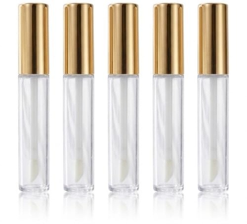 TSUOUKL 5 stycken 10 ml tomma läppglansrör med gyllene lock, påfyllningsbar kosmetisk provbehållare, mini transparent läppbalm flaskor för gör-det-själv läppglans och prover